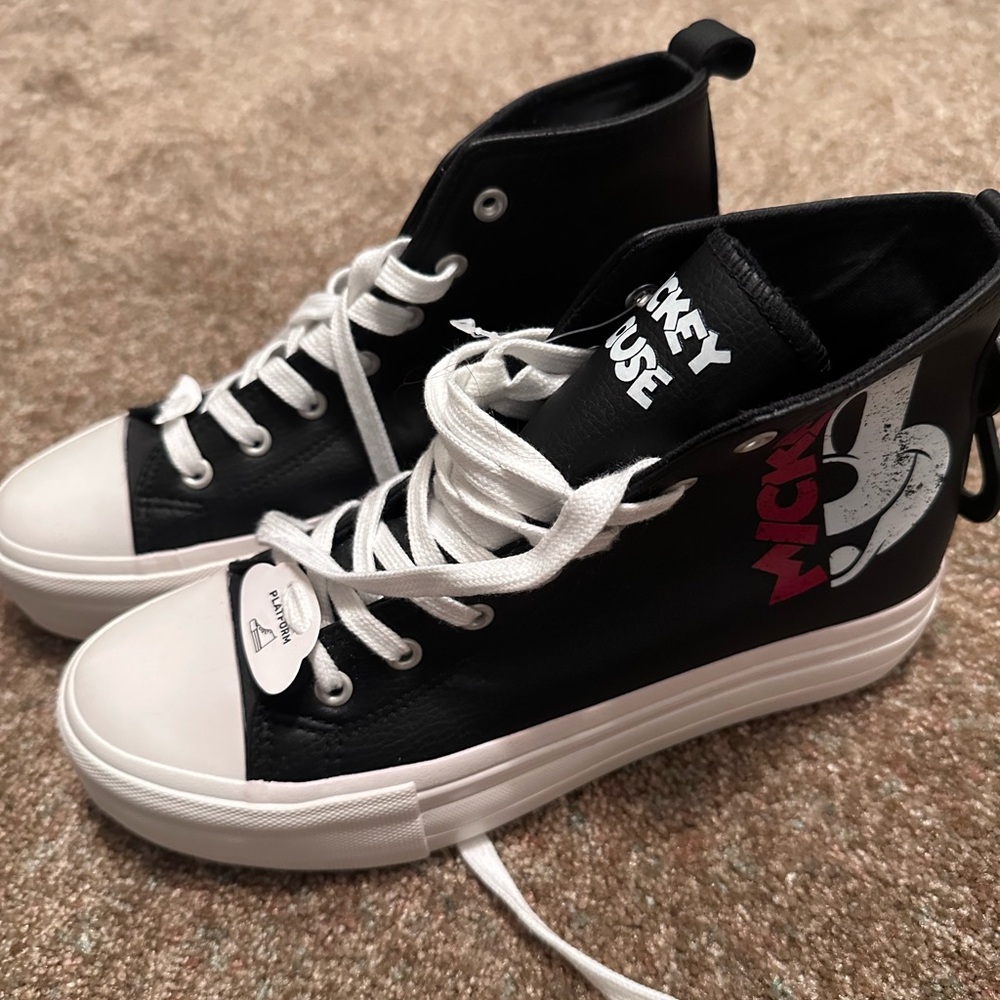 Primark Black and White Platform Sneakers with Mickey Mouse on the side